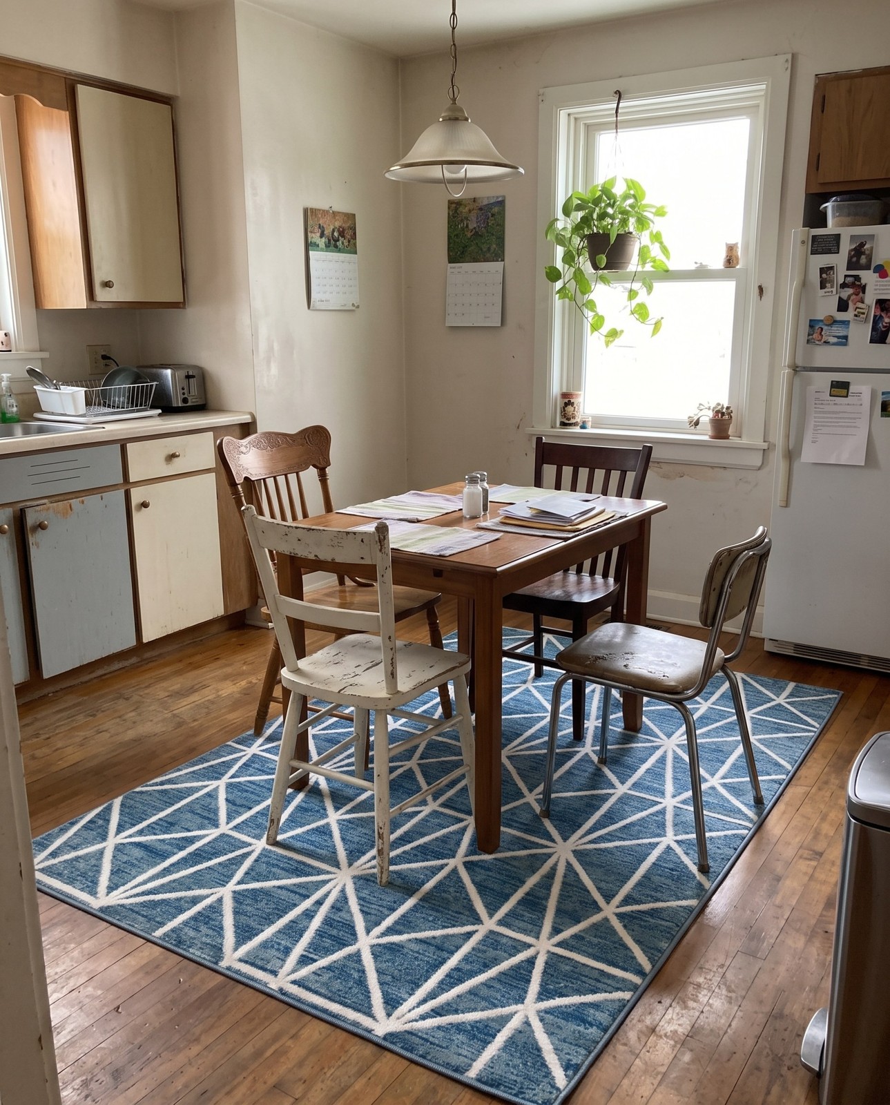 Detail image of 5' x 8' Gilman · Geometric rug, blue and ivory