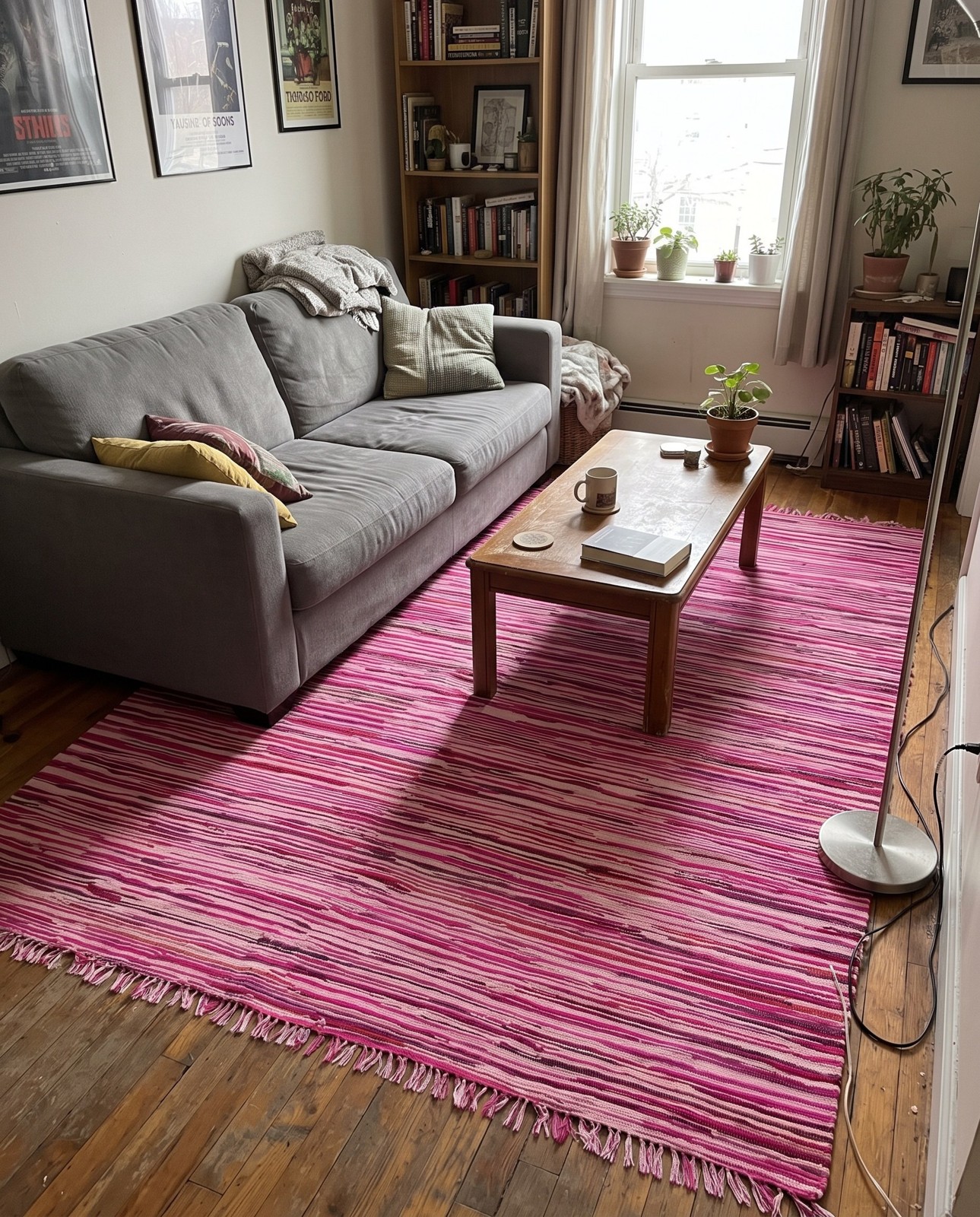 Detail image of 9' x 12' Fenn · Striped Chindi Rug, pink