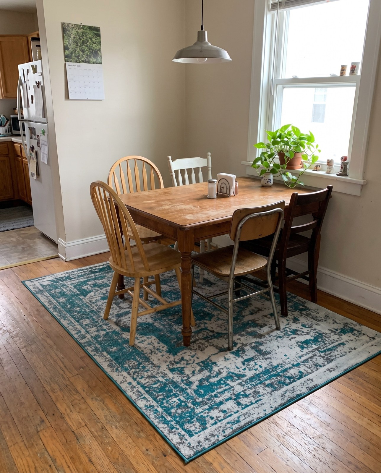 Detail image of 2' x 3' Blakemore · Distressed medallion rug, turquoise and ivory