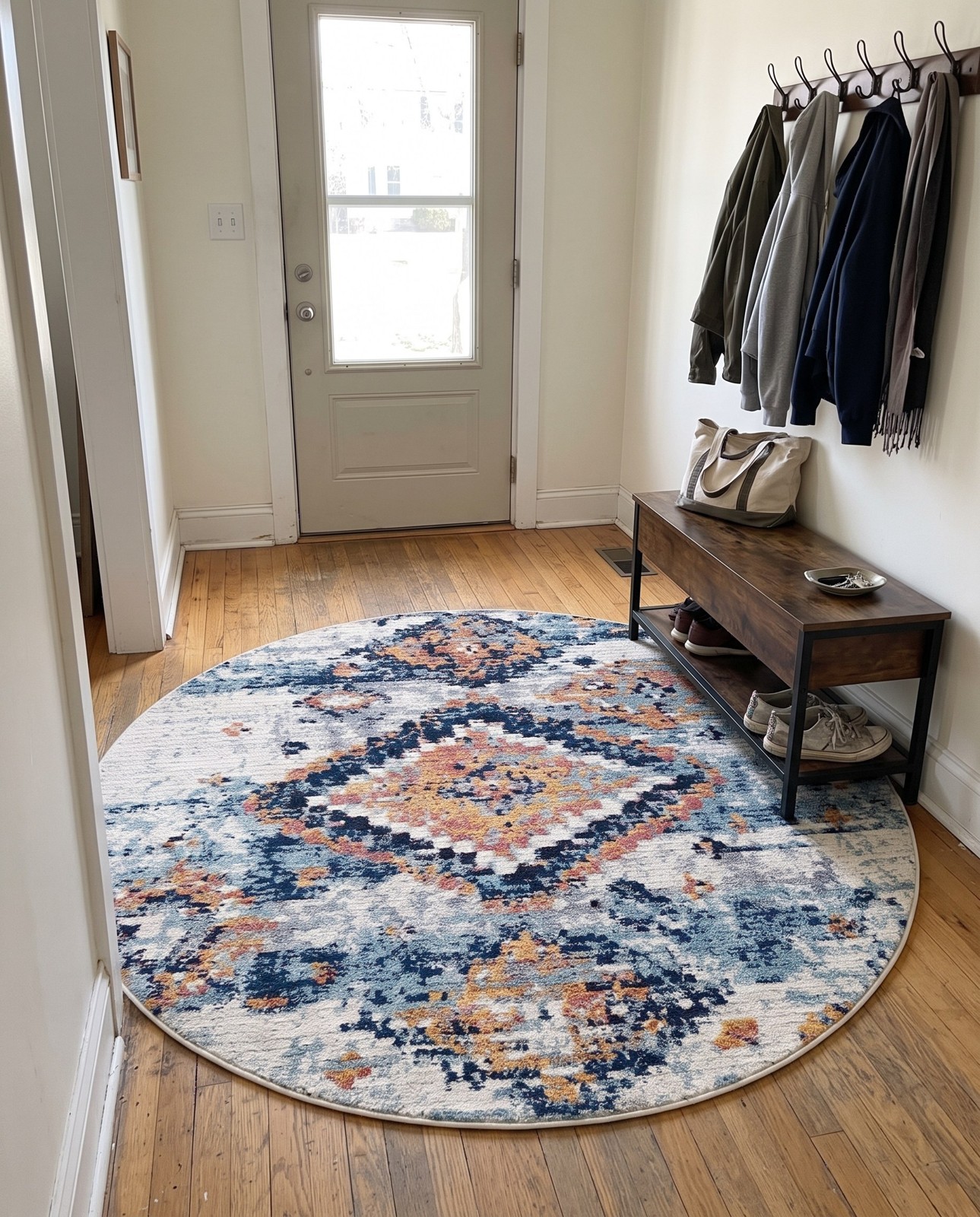 2' 2 x 3' Pinehurst · Distressed diamond rug, blue and peach