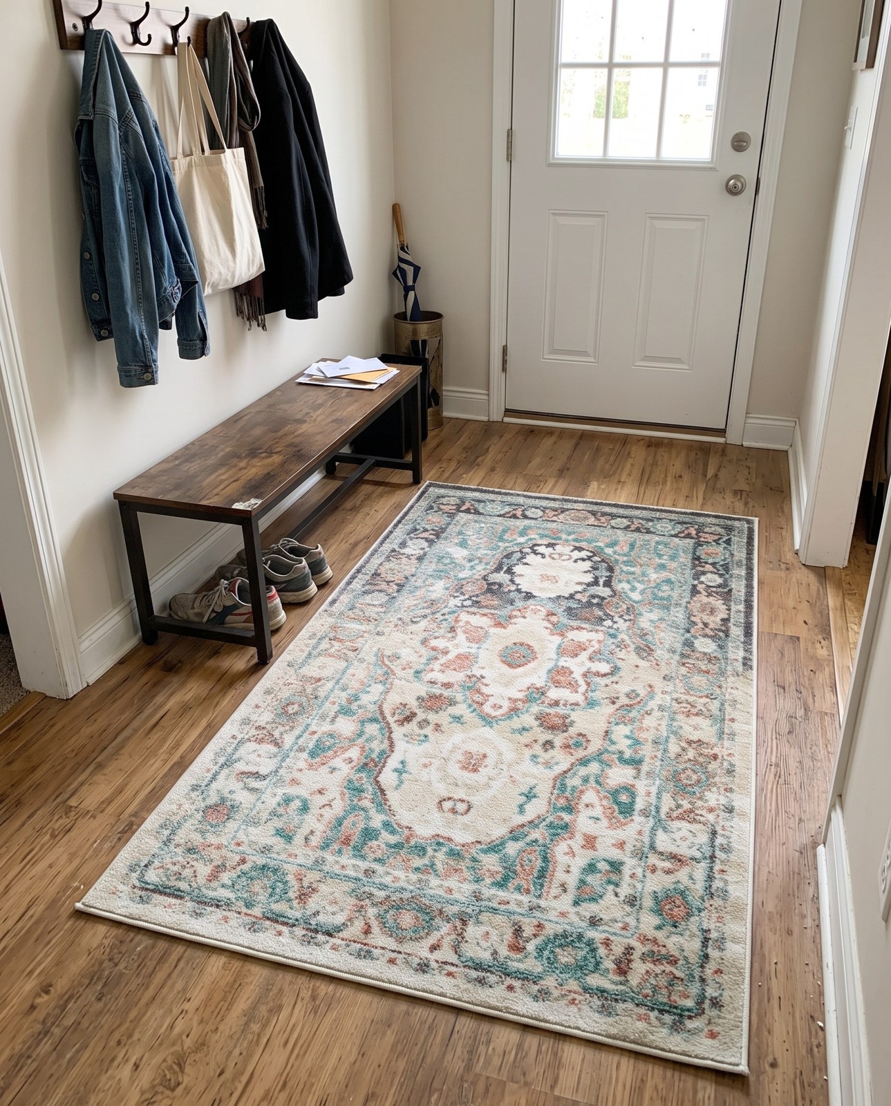3' 3 x 5' 3 Pierce · Border rug, gray and sage green