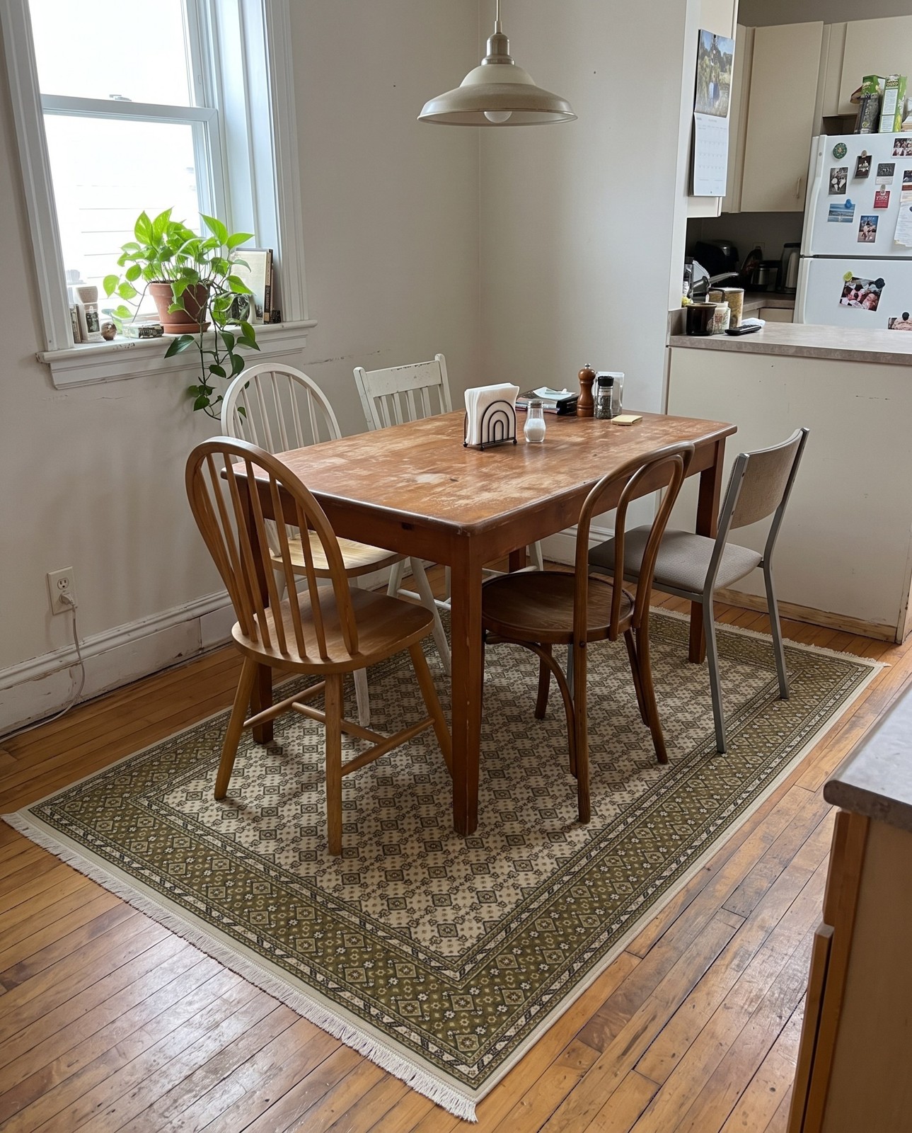 4' x 6' Fenton · Border rug, ivory and green