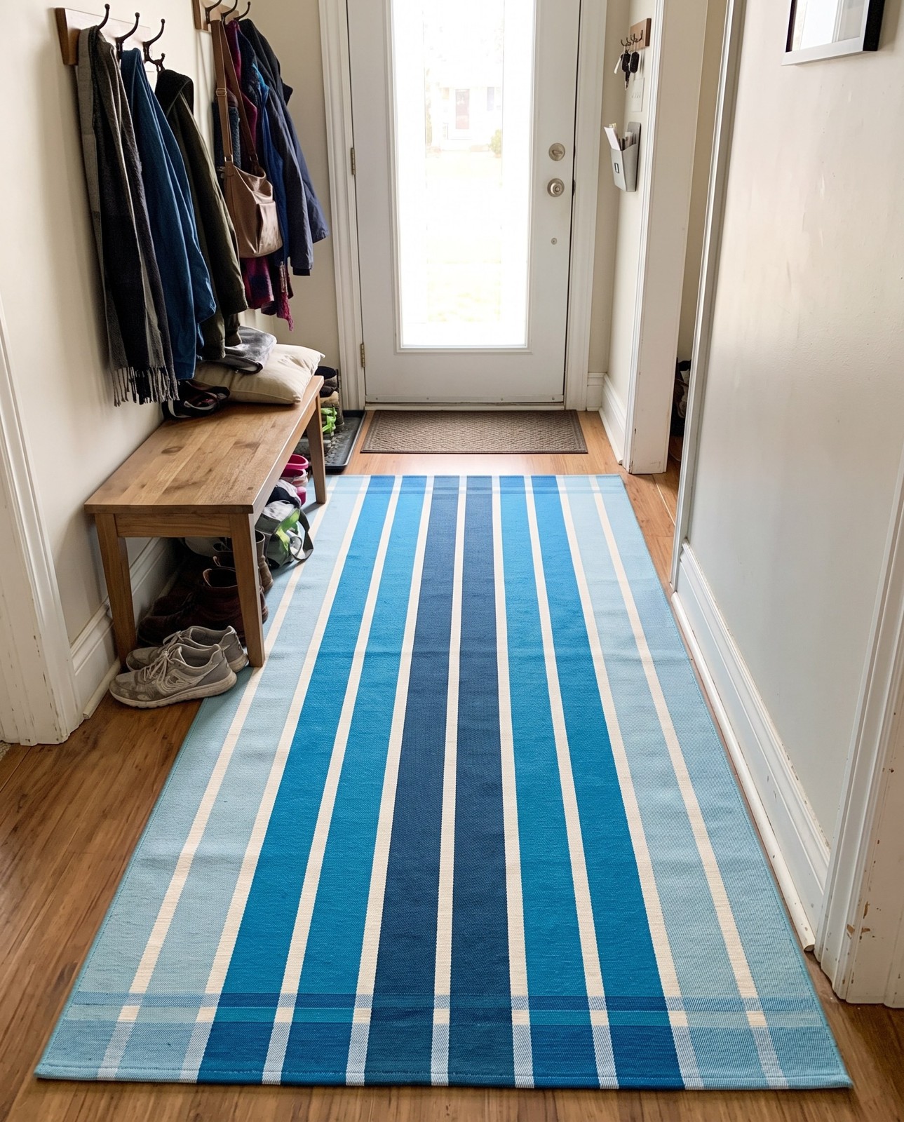 10' x 13' Lomax · Striped Outdoor Rug, shades of blue