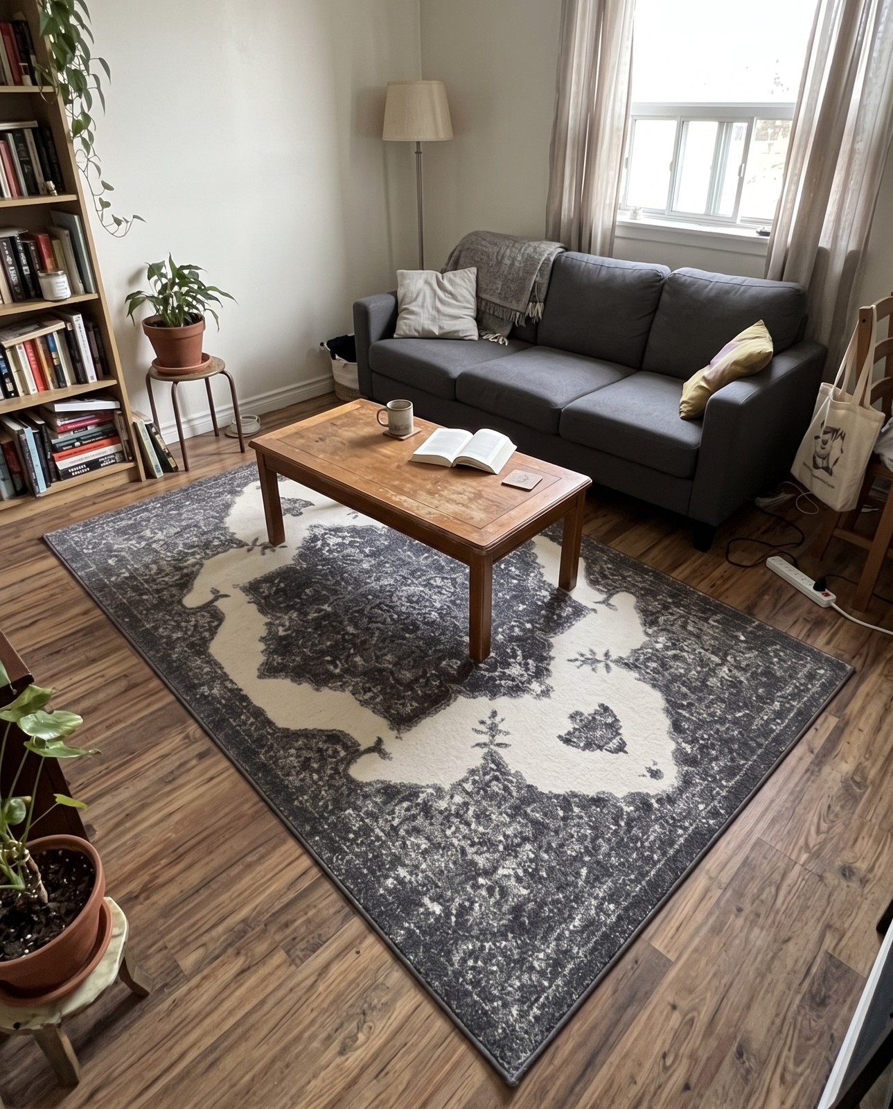 5' x 8' Thurston · Medallion rug, gray and ivory