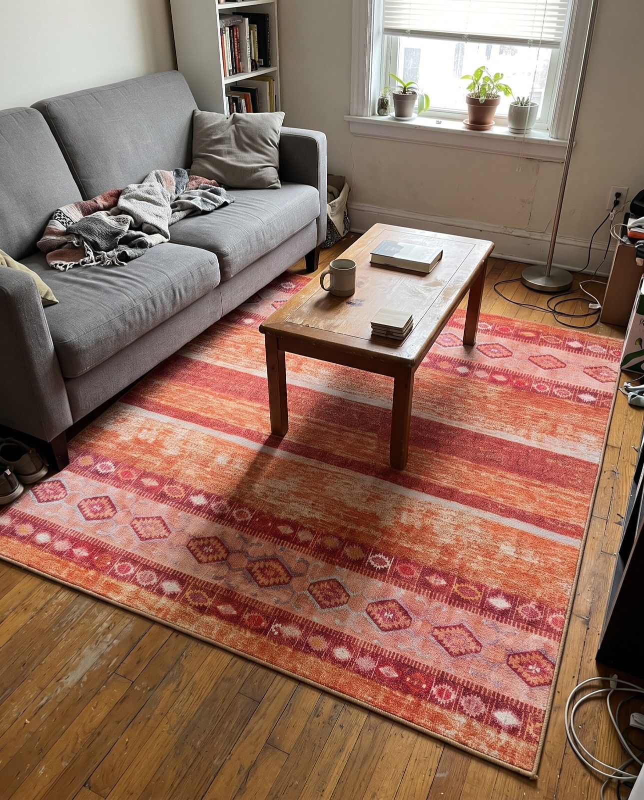 7' 6 x 7' 6 Dalton · Tribal striped Washable Rug, rust and orange