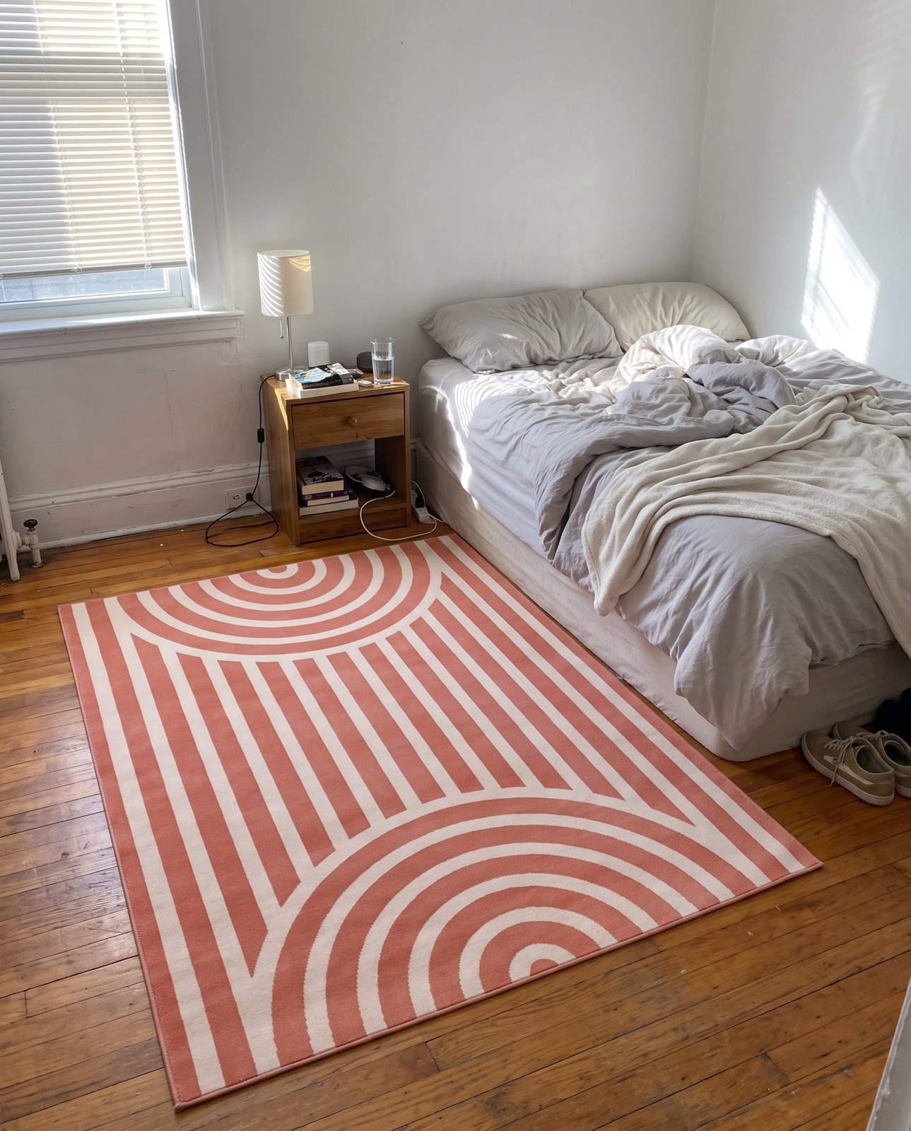 2' x 3' Nye · Geometric rug, soft coral pink