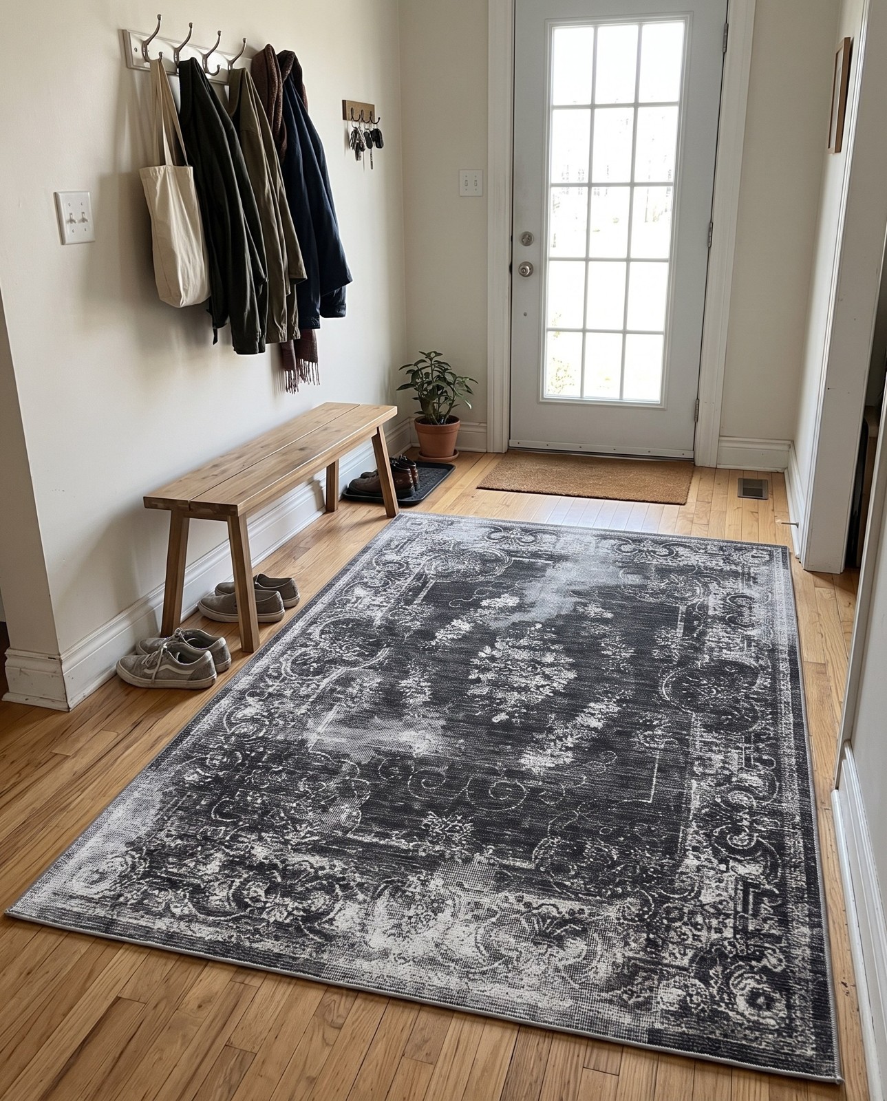 6' x 9' Stoner · Border rug, charcoal