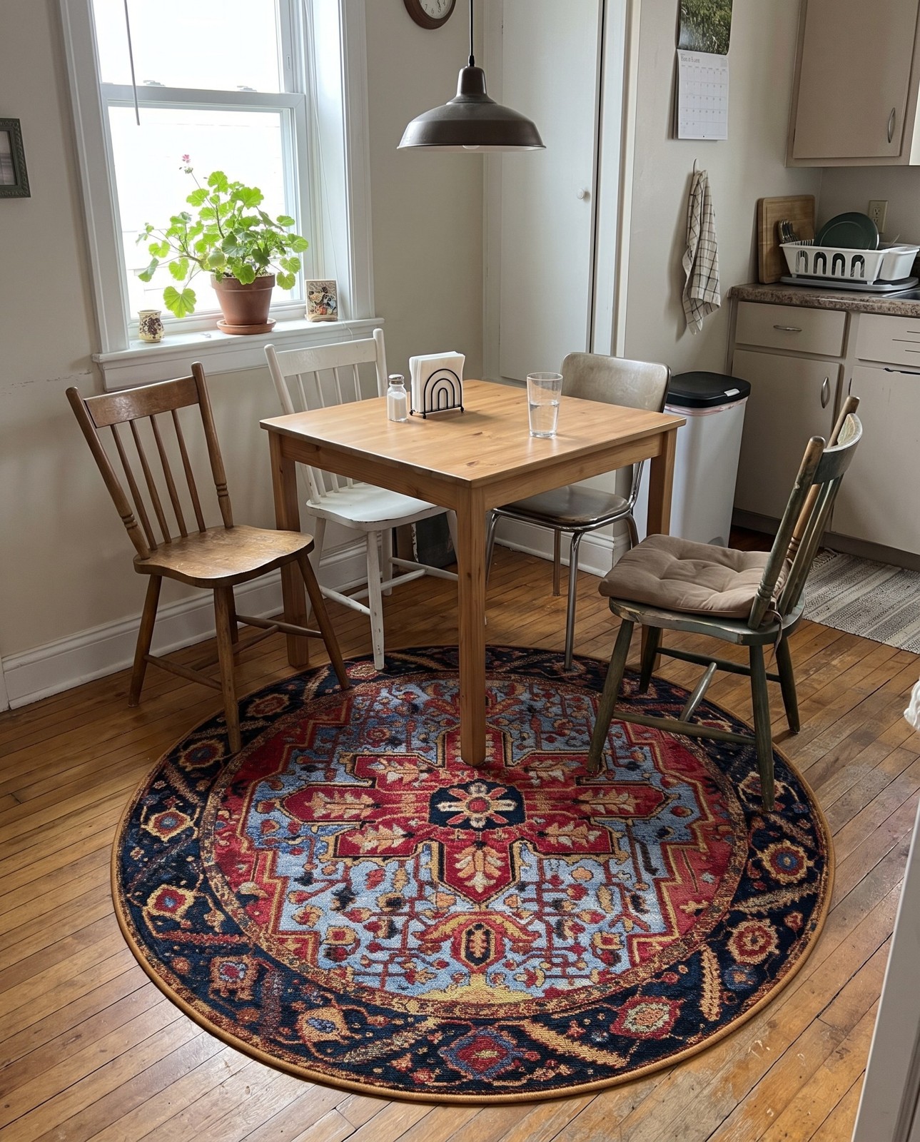 4' x 4' Lomax · Medallion Outdoor Rug, rust red and blue