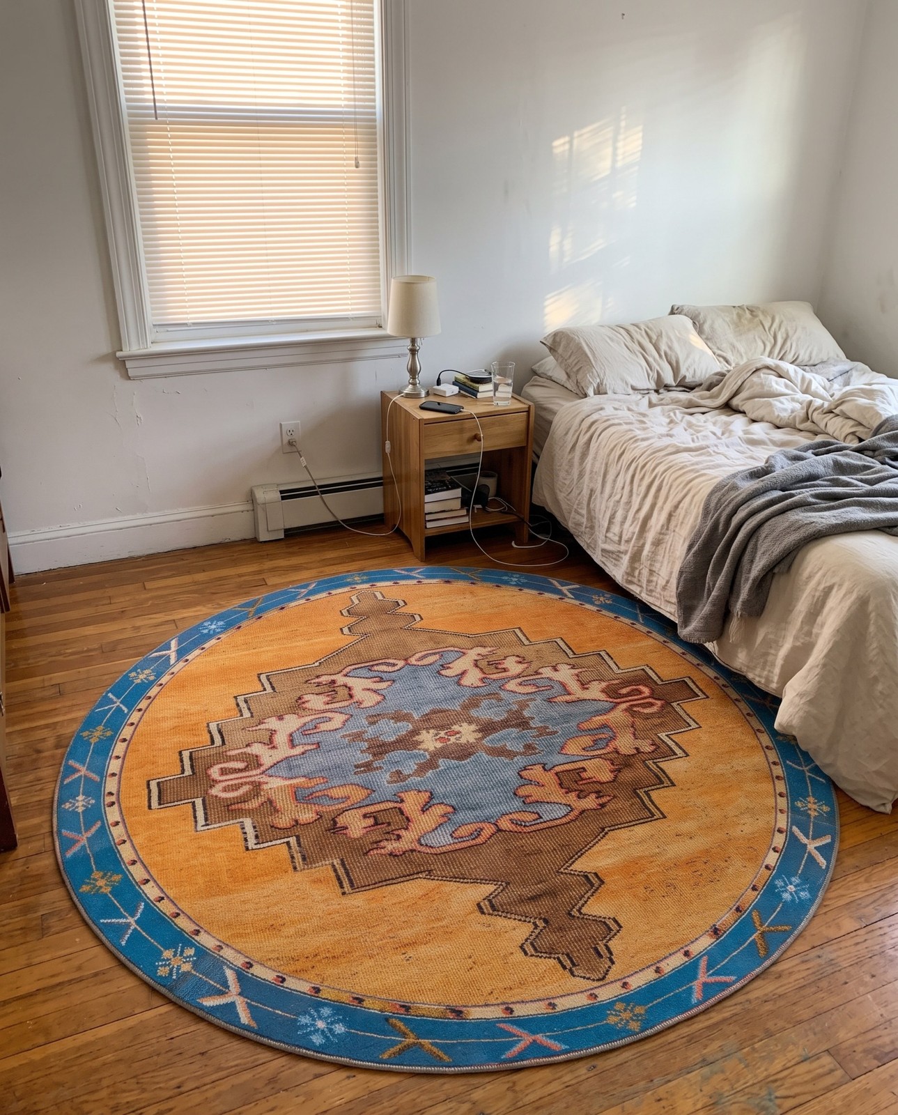 Detail image of 7' 7 x 7' 7 Sanderson · Medallion Washable Rug, orange and blue