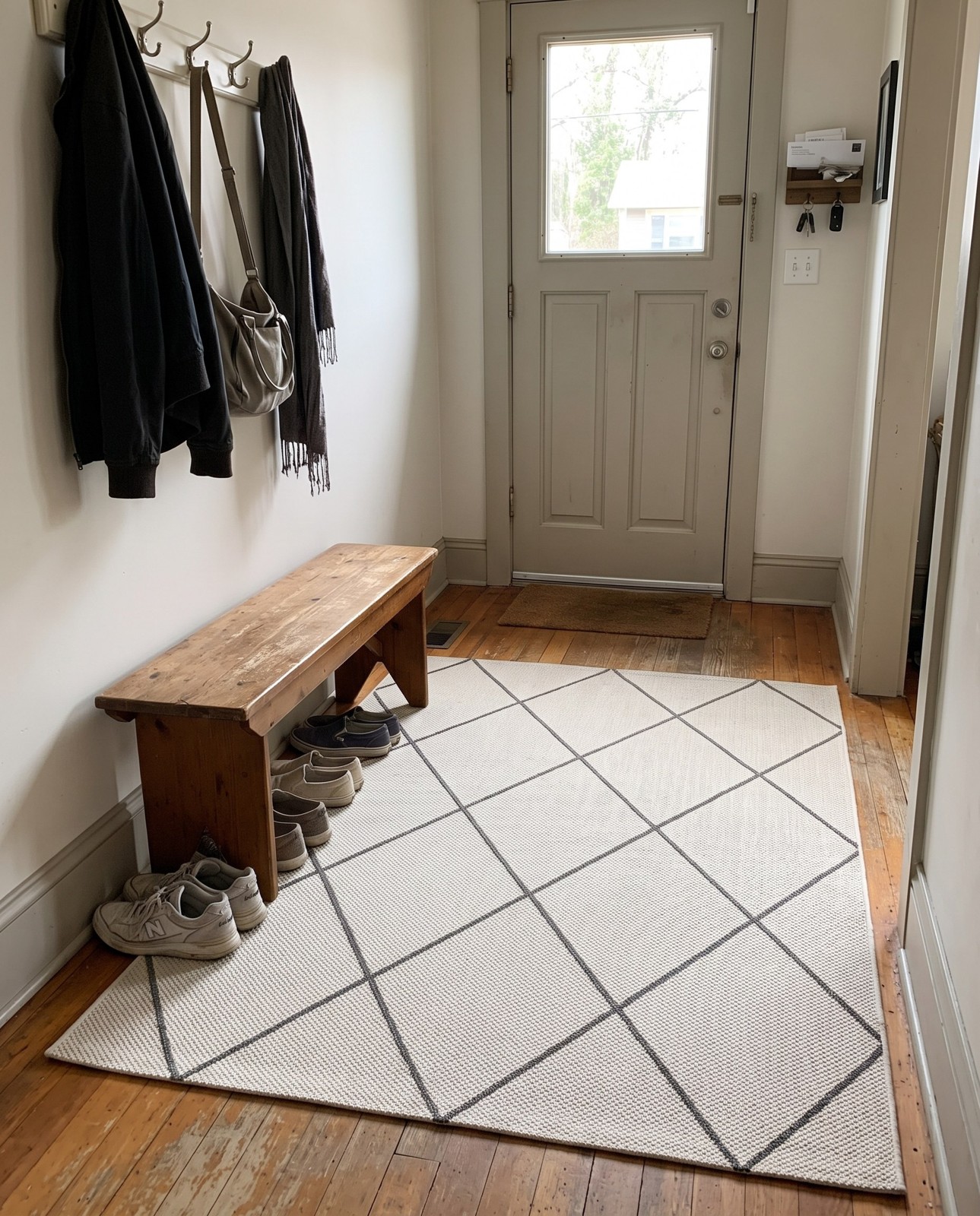 2' 2 x 3' Elwood · Diamond trellis rug, ivory and gray