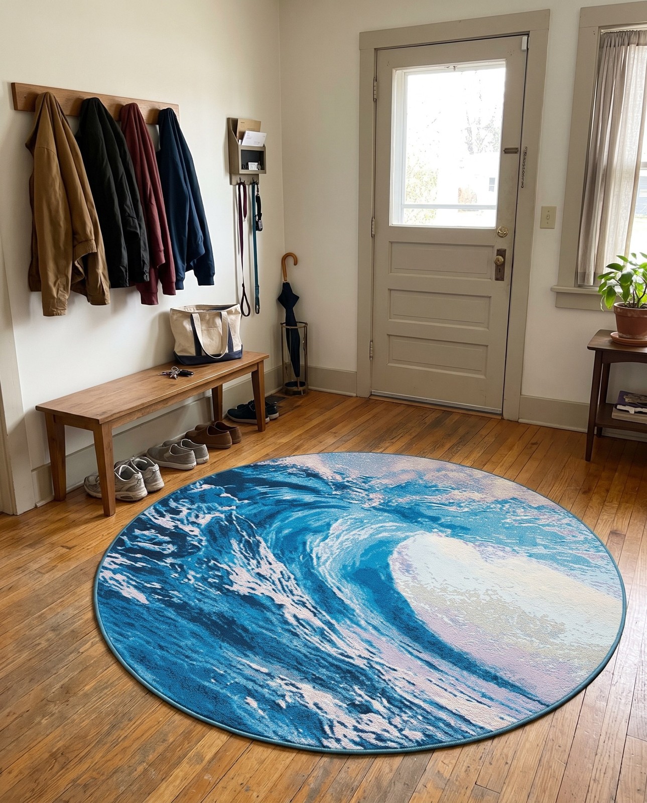 10' x 10' Lomax · Ocean wave Outdoor Rug, blue and ivory