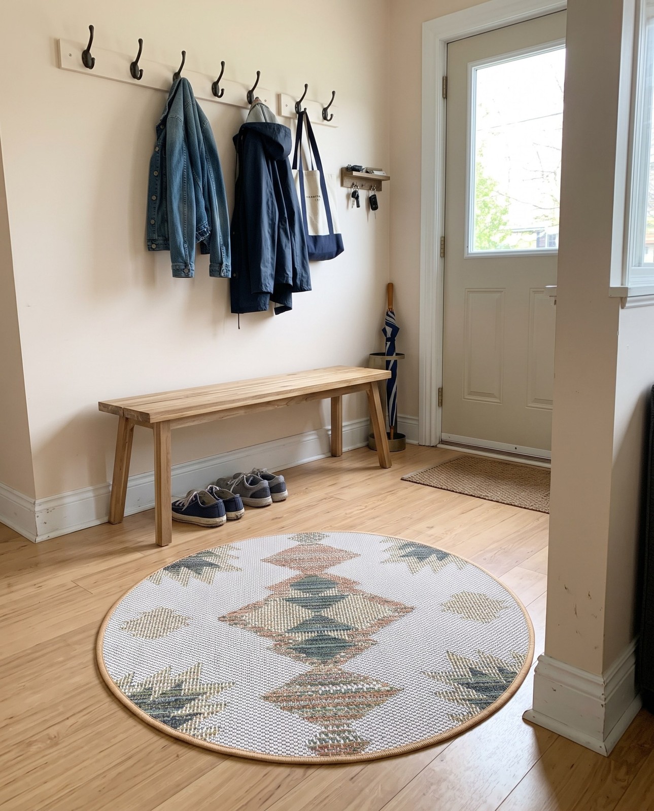 3' 3 x 3' 3 Warbler · Geometric diamond Outdoor Rug, ivory and multicolour