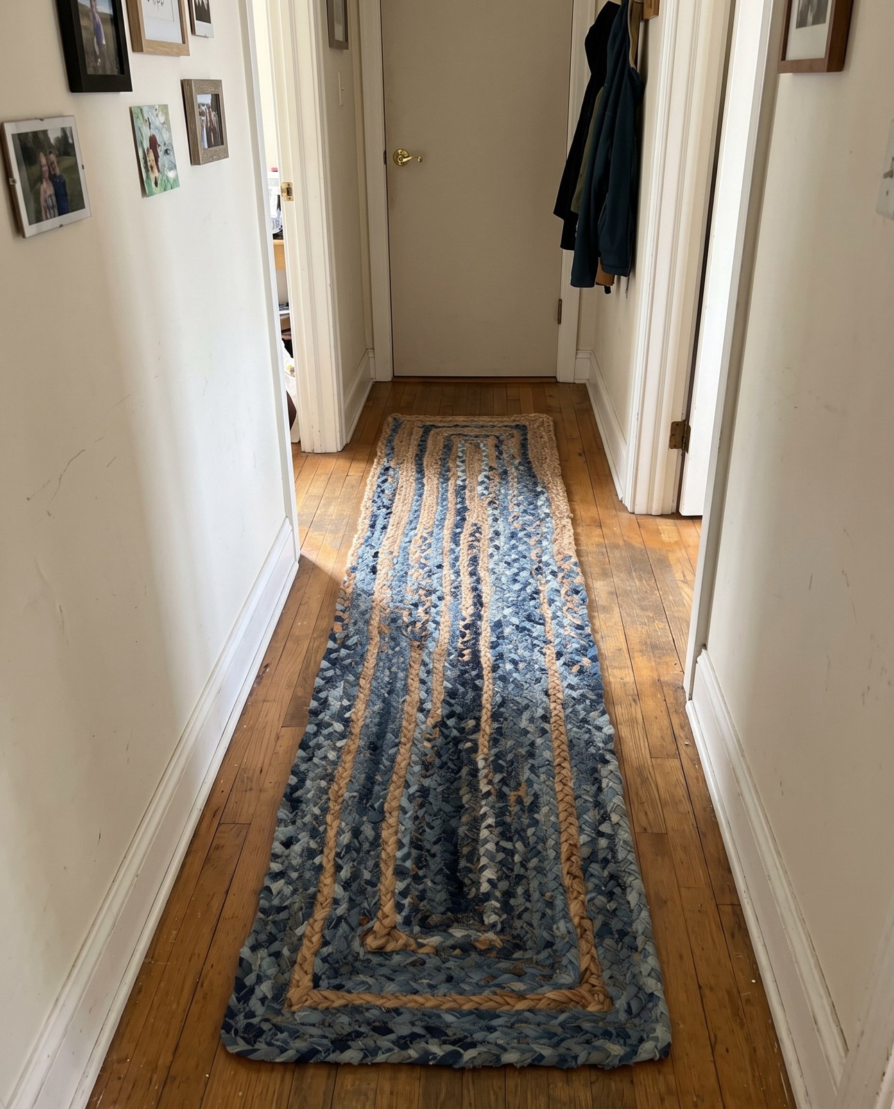 Detail image of 0' 9 x 2' 6 Paducah · Striped Chindi Rug, blue