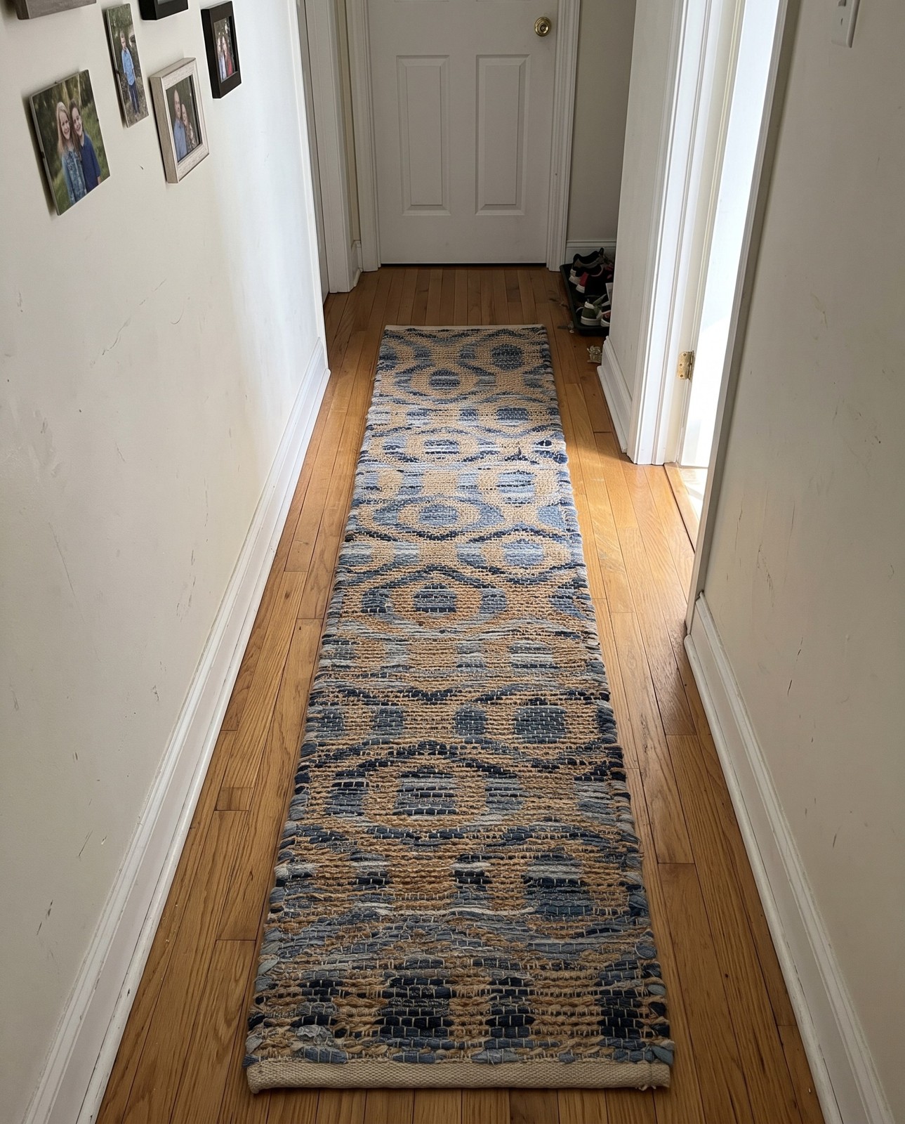 1' 2 x 8' Hops · Lattice Chindi Rug, navy and natural