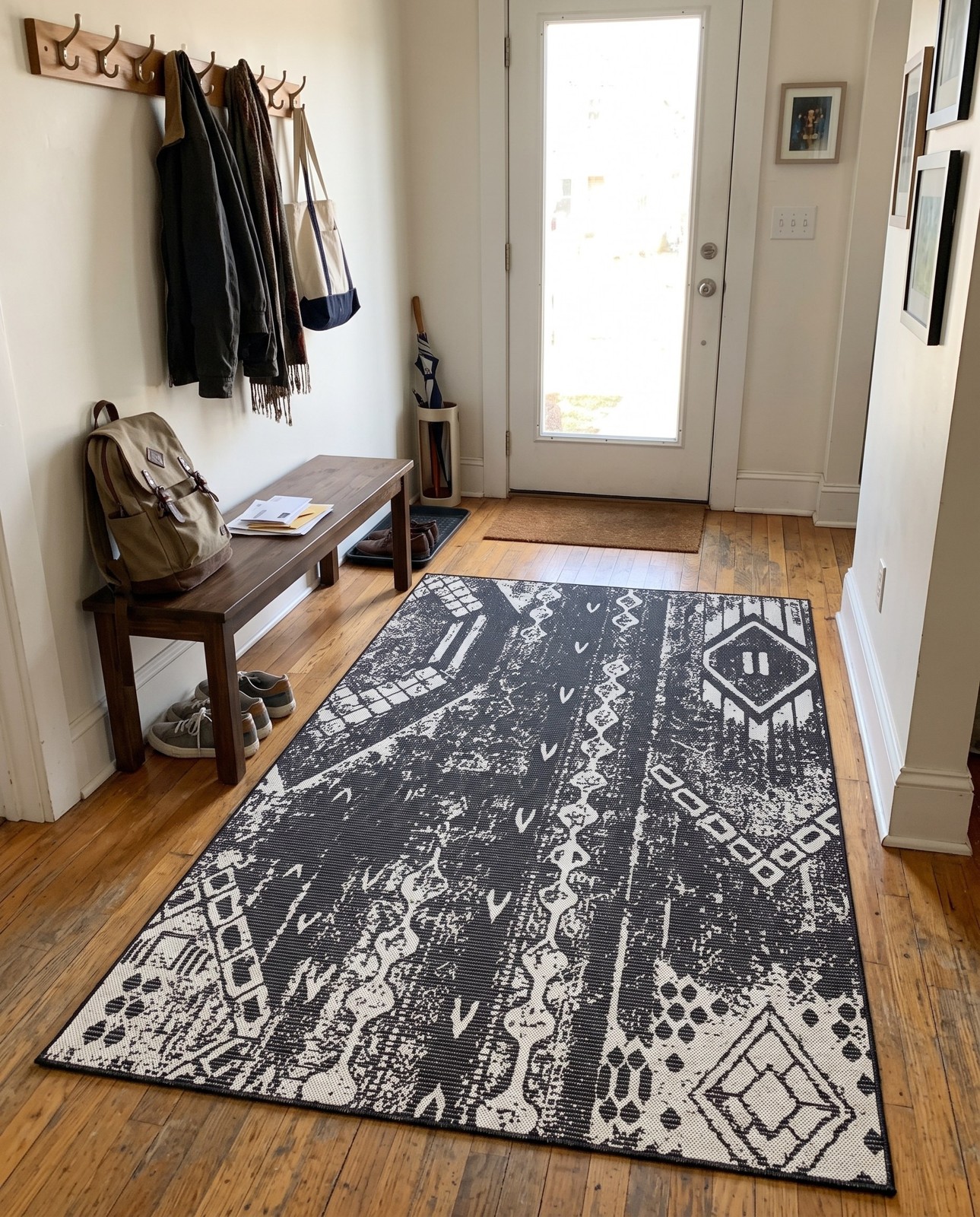 10' x 13' Wildman · Tribal geometric Outdoor Rug, charcoal and ivory