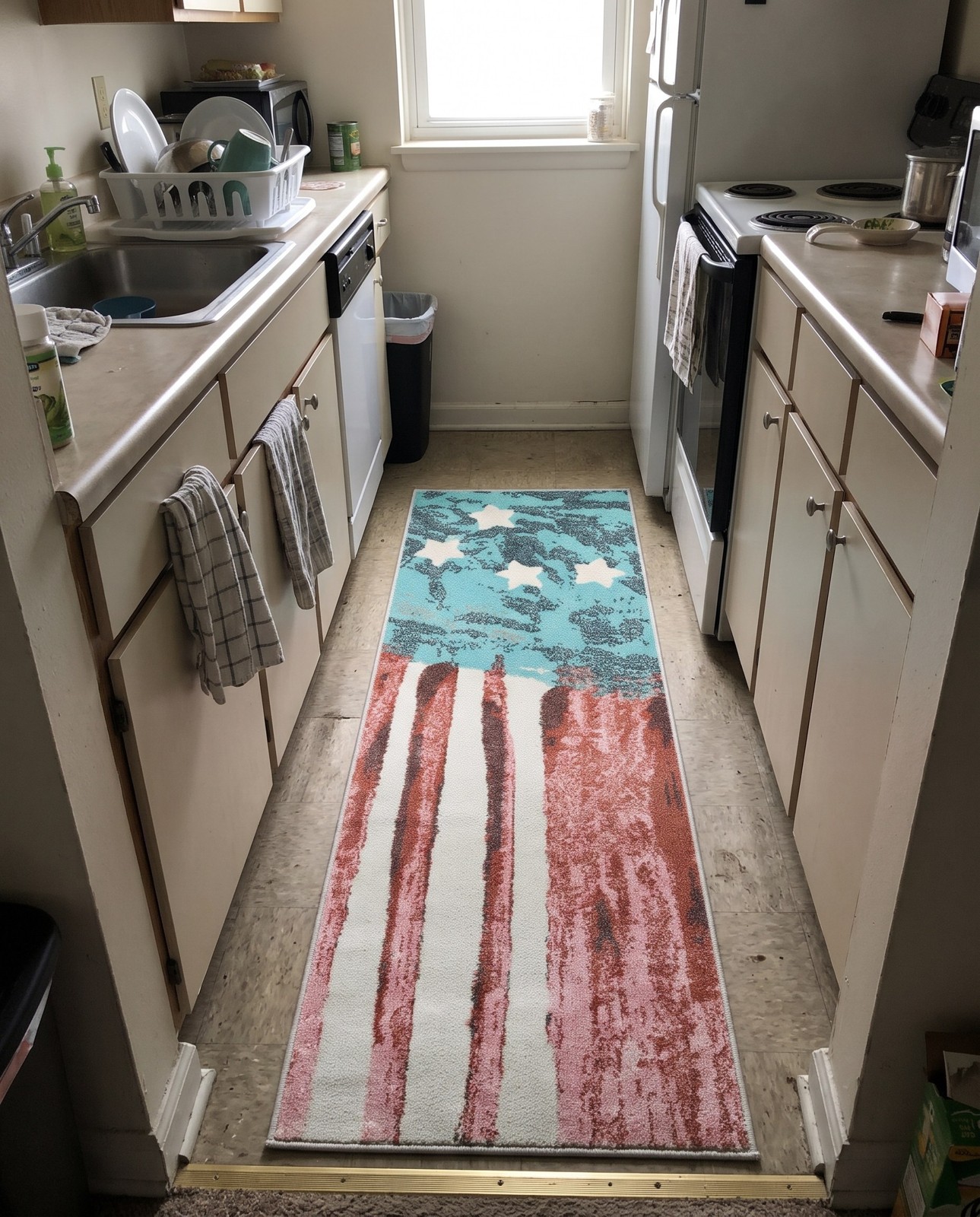 2' 2 x 6' 1 Venables · Abstract flag rug, blue and red