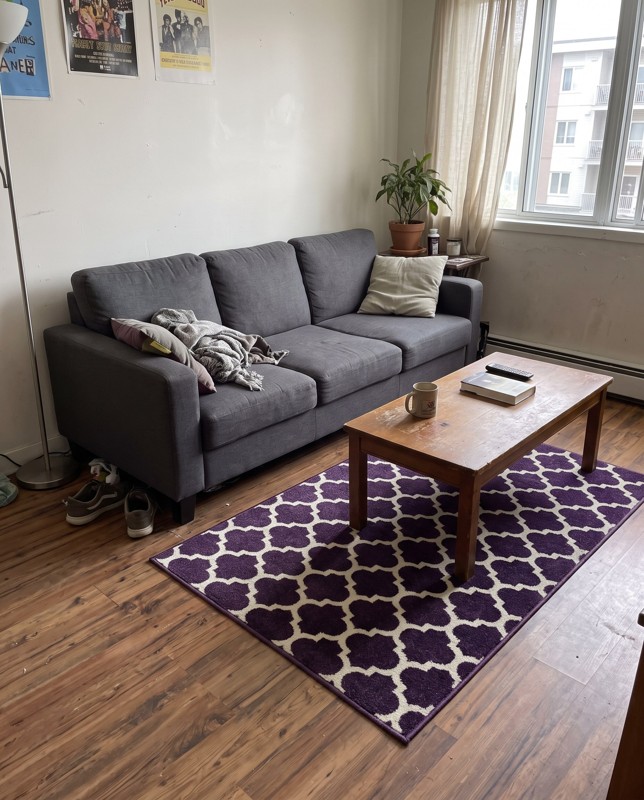 Arkwright Geometric rug, dviolet, 3×5, in a room
