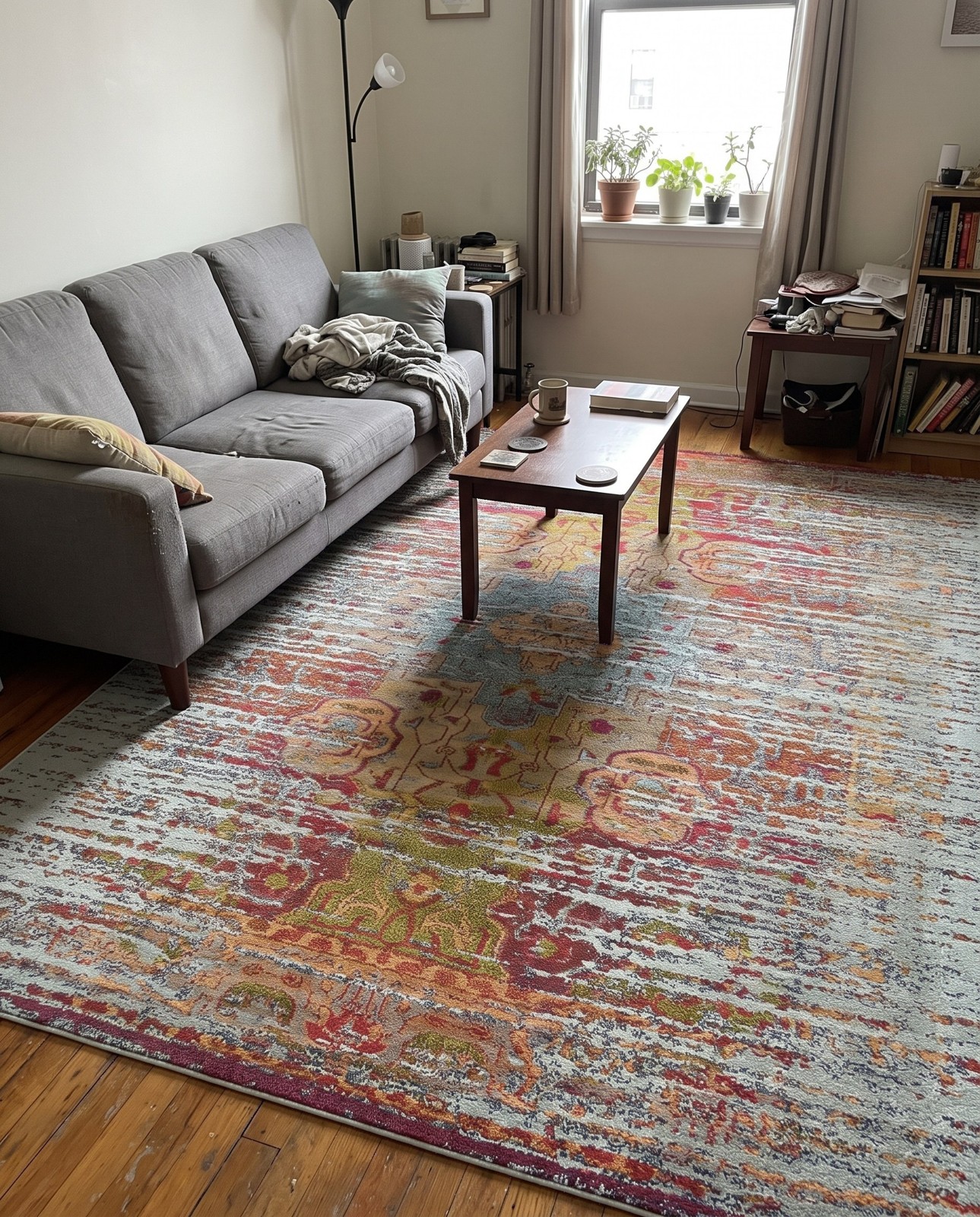 9' x 12' 2 Amesbury · Distressed medallion Washable Rug, blue and red