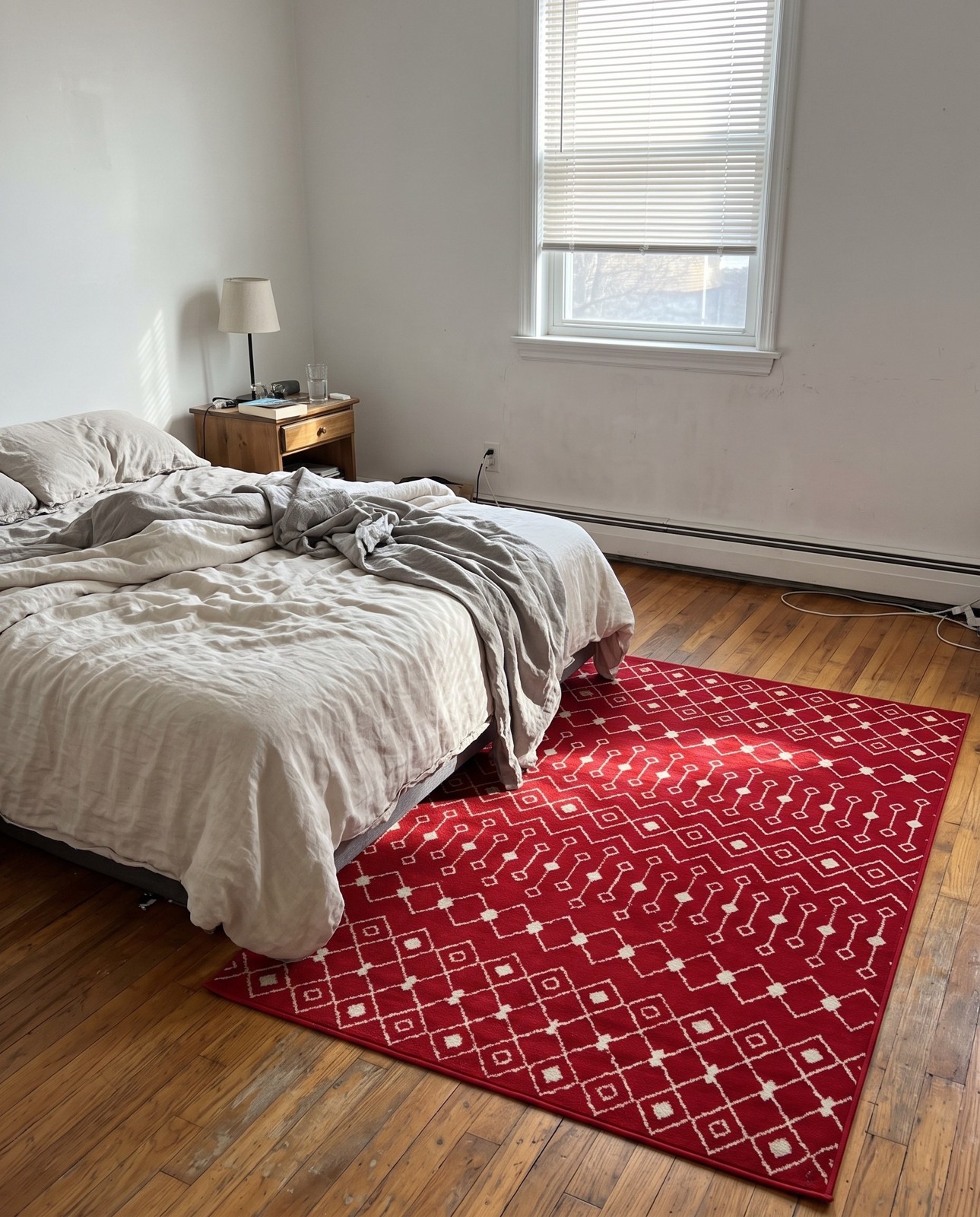 10' x 13' Boswell · Geometric trellis rug, burgundy and ivory